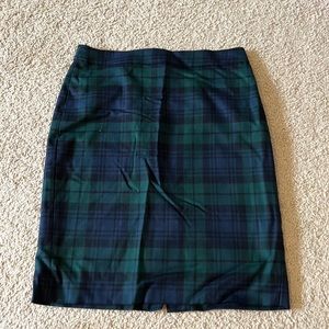Dark green and blue plaid midi skirt
